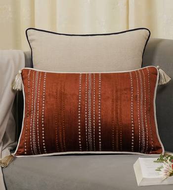 Embroidered Sham Cushion Cover: Luxury Tassel Throw Pillow, 14x20 1