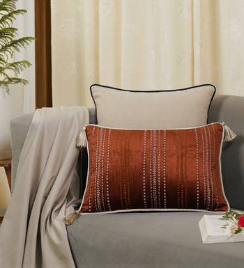 Embroidered Sham Cushion Cover: Luxury Tassel Throw Pillow, 14x20 2