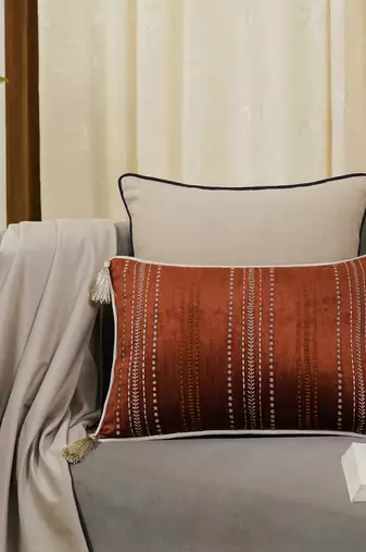 Embroidered Sham Cushion Cover: Luxury Tassel Throw Pillow, 14x20