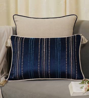 Embroidered Sham Cushion Cover: Luxury Tassel Throw Pillow, 14x20 1