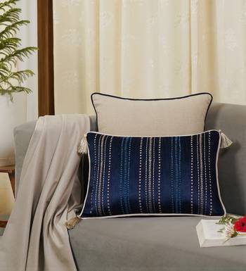 Embroidered Sham Cushion Cover: Luxury Tassel Throw Pillow, 14x20 2