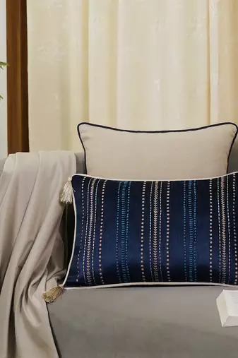 Embroidered Sham Cushion Cover: Luxury Tassel Throw Pillow, 14x20