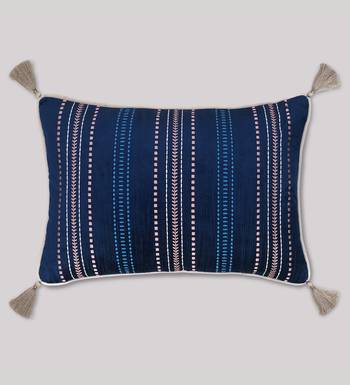 Embroidered Sham Cushion Cover: Luxury Tassel Throw Pillow, 14x20 3