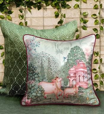 Pichwai Cushion Cover     Beige Devotion 16x16, 1pc 1