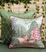 Pichwai Cushion Cover – Beige Devotion 16x16, 1pc