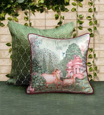 Pichwai Cushion Cover     Beige Devotion 16x16, 1pc 2