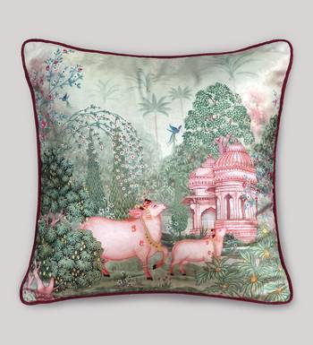Pichwai Cushion Cover     Beige Devotion 16x16, 1pc 3
