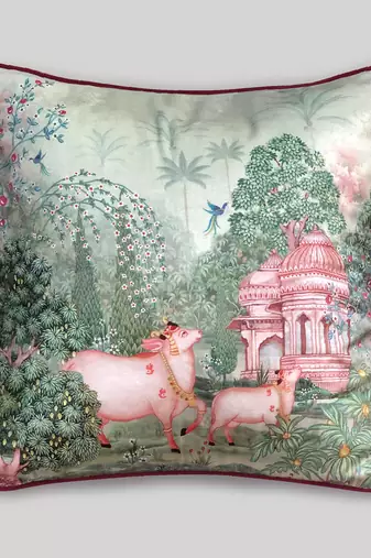 Pichwai Cushion Cover     Beige Devotion 16x16, 1pc