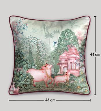 Pichwai Cushion Cover     Beige Devotion 16x16, 1pc 5