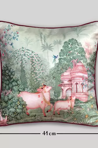 Pichwai Cushion Cover     Beige Devotion 16x16, 1pc