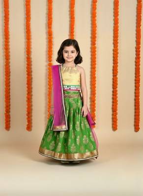 Green printed cotton stitched lehenga 1