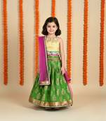 Green printed cotton stitched lehenga