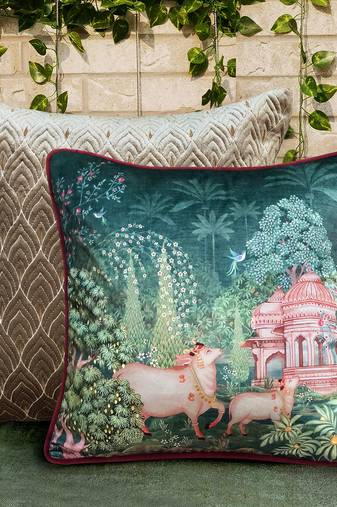 16x 16 Pichwai Cushion Cover – Green Devotion