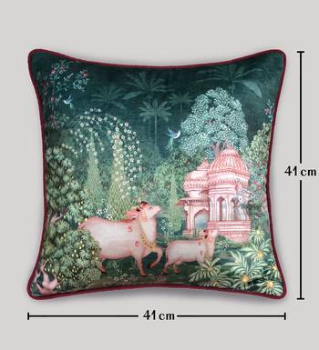 16x 16 Pichwai Cushion Cover     Green Devotion 5