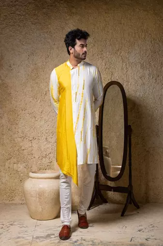 White plain cotton silk kurta pajama