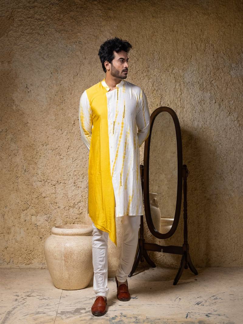White plain cotton silk kurta pajama