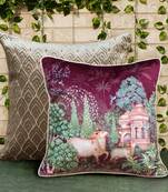 Pichwai Ruby Cushion Cover 16x16 Inches – Luxury Decorative Throw Pillow for Sofa, Bed & Home Decor