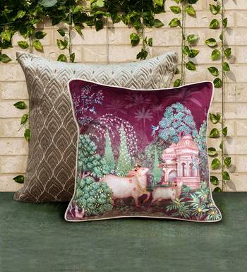 Pichwai Ruby Cushion Cover 16x16 Inches     Luxury Decorative Throw Pillow for Sofa, Bed & Home Decor 2