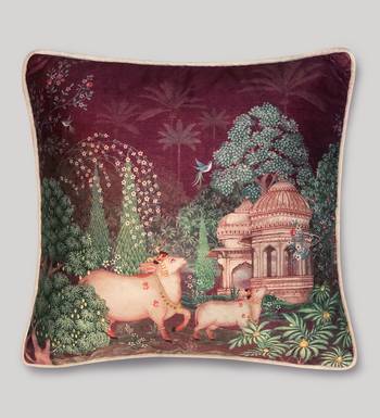 Pichwai Ruby Cushion Cover 16x16 Inches     Luxury Decorative Throw Pillow for Sofa, Bed & Home Decor 3