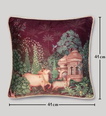 Pichwai Ruby Cushion Cover 16x16 Inches     Luxury Decorative Throw Pillow for Sofa, Bed & Home Decor 4