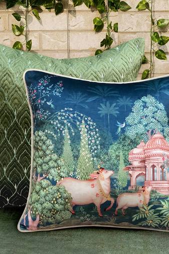 Pichwai Blue Cushion Cover 16x16 Inches – Designer Decorative Throw Pillow for Sofa, Bed & Living Room Decor