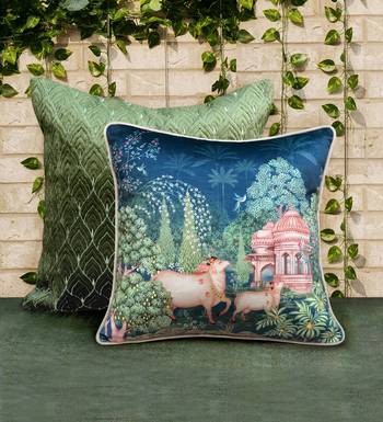 Pichwai Blue Cushion Cover 16x16 Inches     Designer Decorative Throw Pillow for Sofa, Bed & Living Room Decor 2