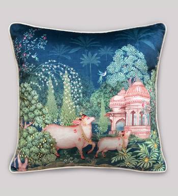 Pichwai Blue Cushion Cover 16x16 Inches     Designer Decorative Throw Pillow for Sofa, Bed & Living Room Decor 3