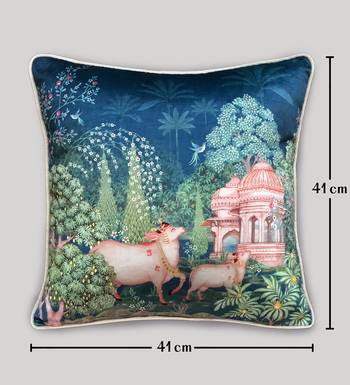 Pichwai Blue Cushion Cover 16x16 Inches     Designer Decorative Throw Pillow for Sofa, Bed & Living Room Decor 5