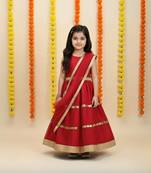 Red plain net stitched lehenga