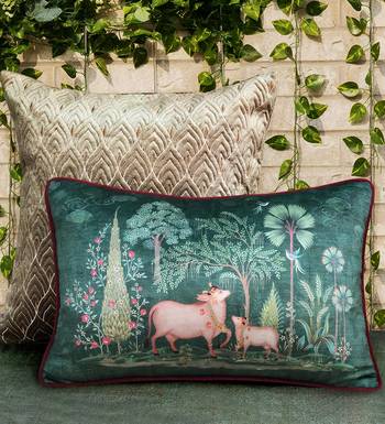 Pichwai Green Pillow Sham 12x18 Inches     Decorative Lumbar Cushion Cover for Sofa, Bed & Home Styling 1