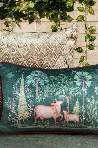 Pichwai Green Pillow Sham 12x18 Inches – Decorative Lumbar Cushion Cover for Sofa, Bed & Home Styling