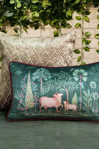 Pichwai Green Pillow Sham 12x18 Inches     Decorative Lumbar Cushion Cover for Sofa, Bed & Home Styling