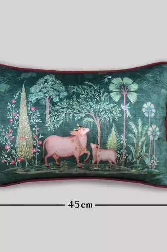 Pichwai Green Pillow Sham 12x18 Inches     Decorative Lumbar Cushion Cover for Sofa, Bed & Home Styling