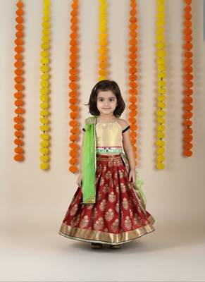 Red printed cotton stitched lehenga 1