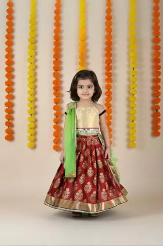 Red printed cotton stitched lehenga