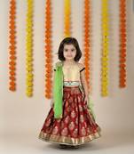 Red printed cotton stitched lehenga