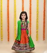Multicolor Cotton Mirror Work Embroidered Lehenga Choli for Kids
