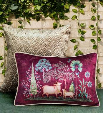 Pichwai Ruby Pillow Sham 12x18 | Designer Lumbar Cushion Cover for Home D  cor 1