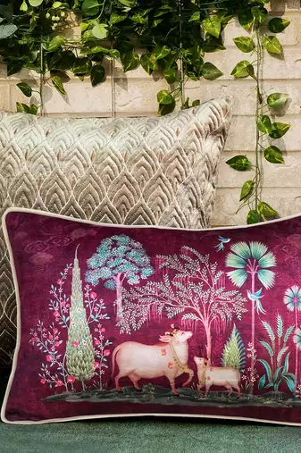 Pichwai Ruby Pillow Sham 12x18 | Designer Lumbar Cushion Cover for Home Décor