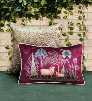 Pichwai Ruby Pillow Sham 12x18 | Designer Lumbar Cushion Cover for Home D  cor 2