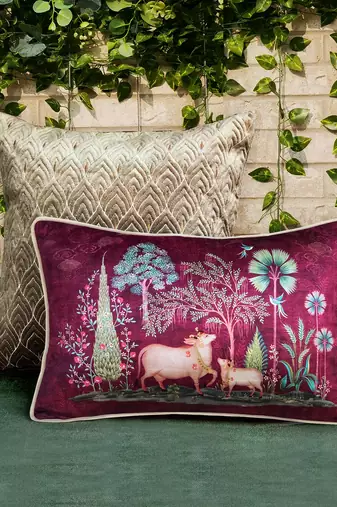 Pichwai Ruby Pillow Sham 12x18 | Designer Lumbar Cushion Cover for Home D  cor