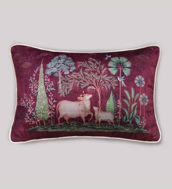 Pichwai Ruby Pillow Sham 12x18 | Designer Lumbar Cushion Cover for Home D  cor 3