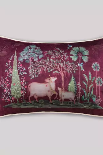 Pichwai Ruby Pillow Sham 12x18 | Designer Lumbar Cushion Cover for Home D  cor