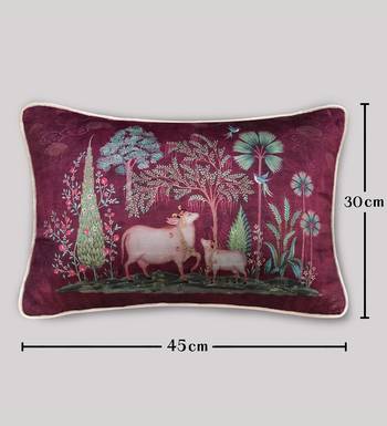 Pichwai Ruby Pillow Sham 12x18 | Designer Lumbar Cushion Cover for Home D  cor 5