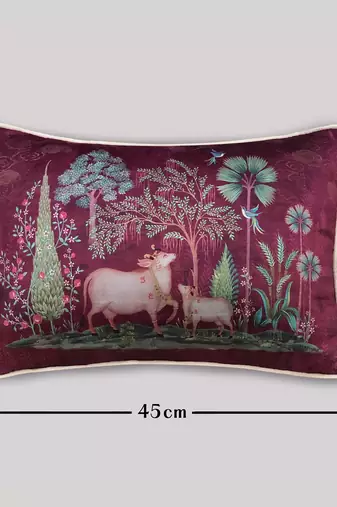 Pichwai Ruby Pillow Sham 12x18 | Designer Lumbar Cushion Cover for Home D  cor