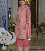 Pink heavy chinon silk palazzo suit with sequence work