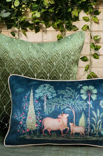 Pichwai Blue Pillow Sham 12x18 | Designer Lumbar Cushion Cover for Home Décor