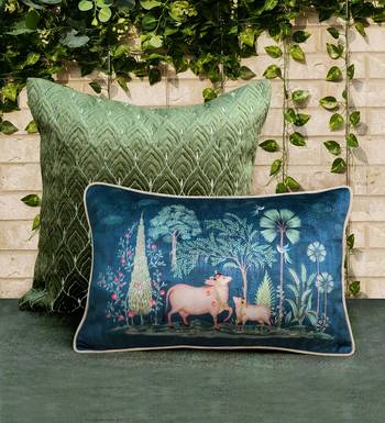 Pichwai Blue Pillow Sham 12x18 | Designer Lumbar Cushion Cover for Home D  cor 2