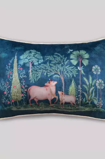 Pichwai Blue Pillow Sham 12x18 | Designer Lumbar Cushion Cover for Home D  cor