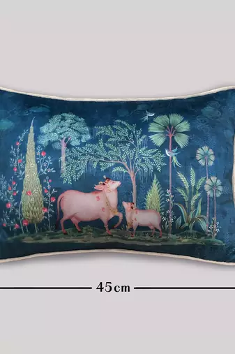 Pichwai Blue Pillow Sham 12x18 | Designer Lumbar Cushion Cover for Home D  cor